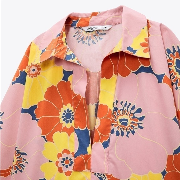 Zara Floral Printed Shirt With Hat Set S - Picture 5 of 11